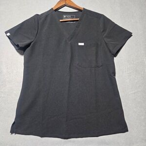 FIGS Catarina One Pocket Scrub Top Black Womens Small FW1000 V-Neck Technical